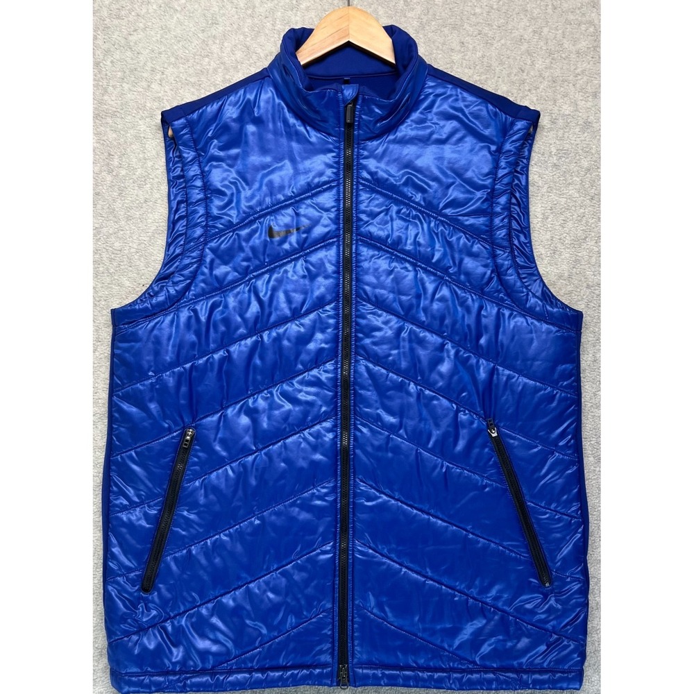 Nike Womens Golf Puffer Vest‎ Jacket Blue Full Zip Therma Fit Fleece Windproof L